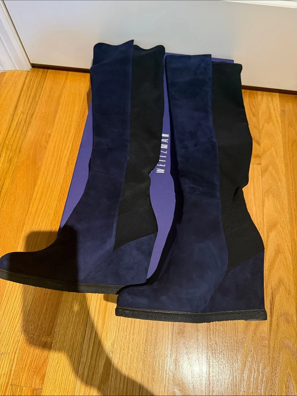 Stuart Weitzman Navy Suede Over-the-Knee Boots